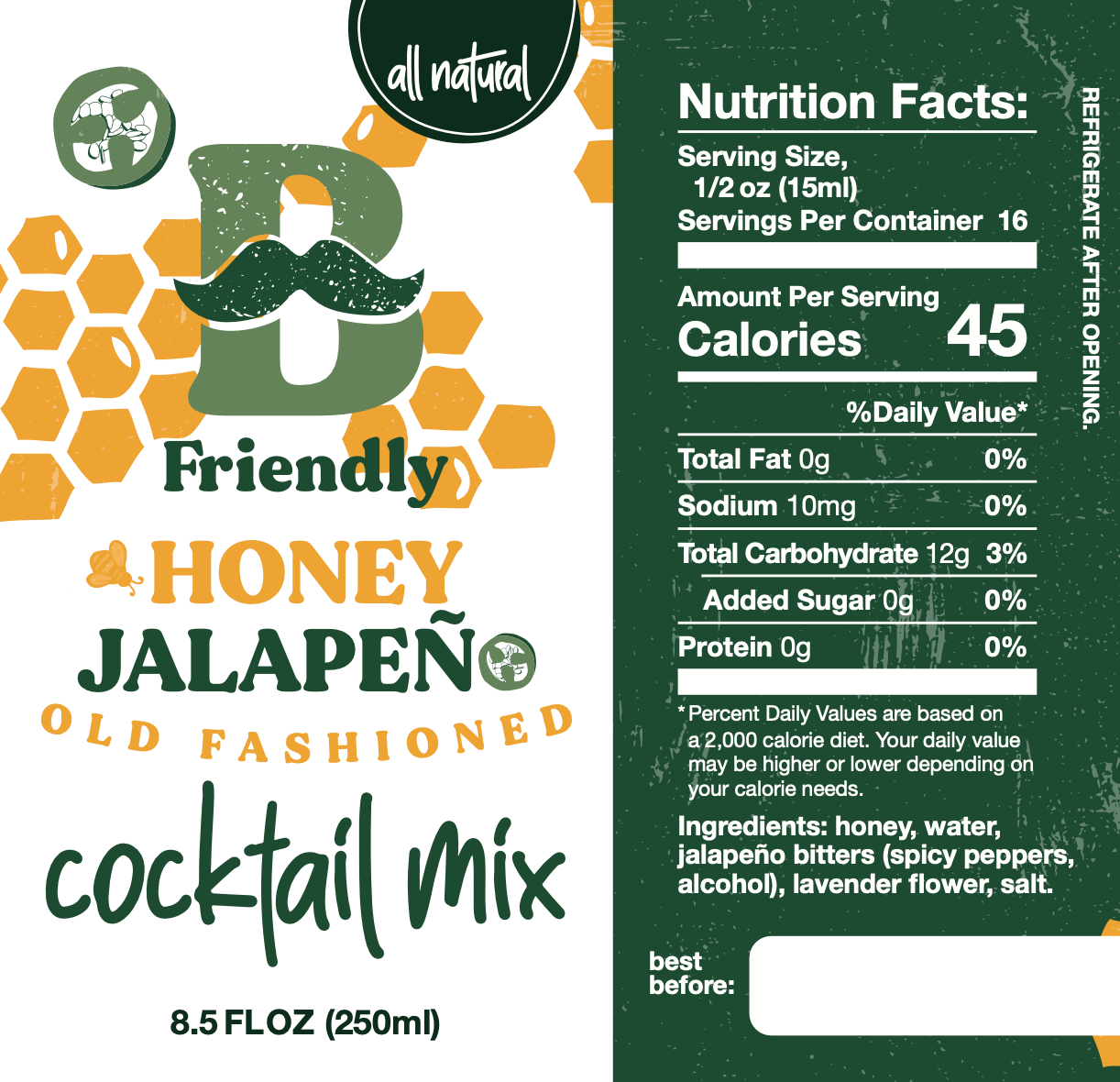 Honey Jalapeno Old Fashioned Mix 250ml Bottle
