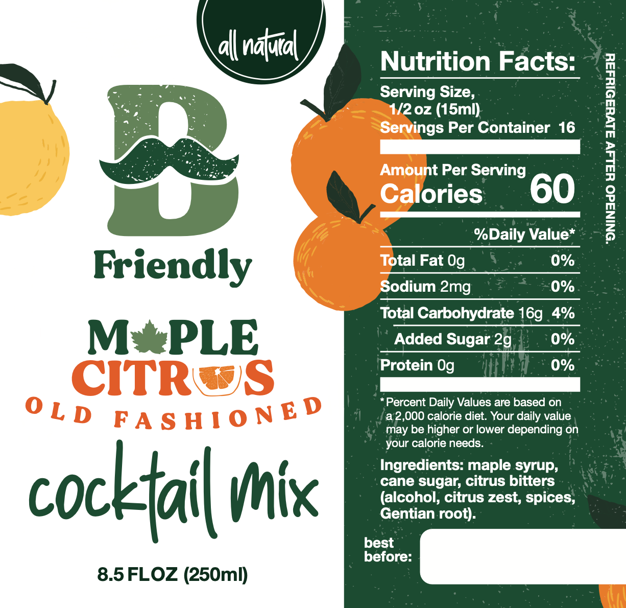 Maple Citrus Old Fashioned Mix- 250ml Bottle